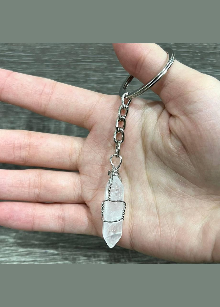 Кулон с натуральным камнем Горный хрусталь кристалл шестигранник в оплетке на брелке в подарочной коробочке Овен (331291821)