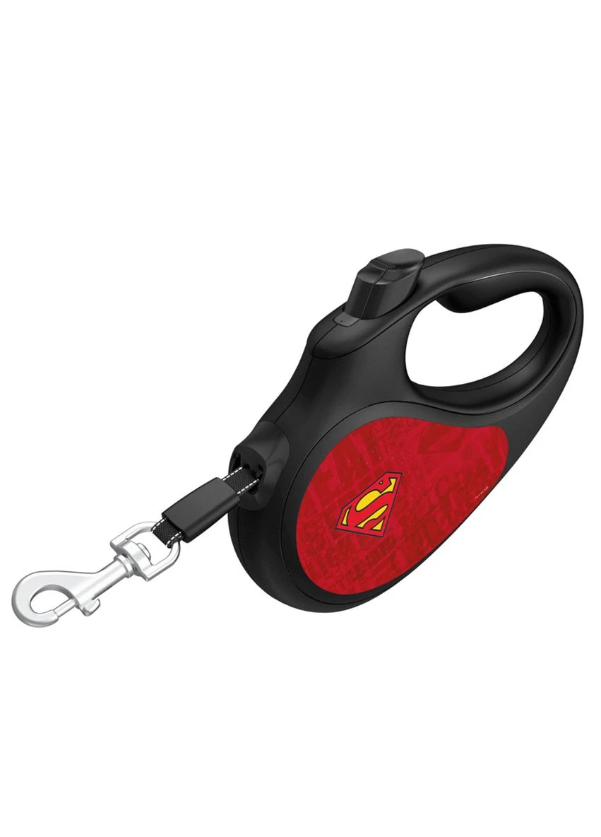 Повідець-рулетка для собак R-leash "Супермен Лого Червоний" S до 15 кг 5 м світловідбивна стрічка Чорний WAUDOG (279564695)