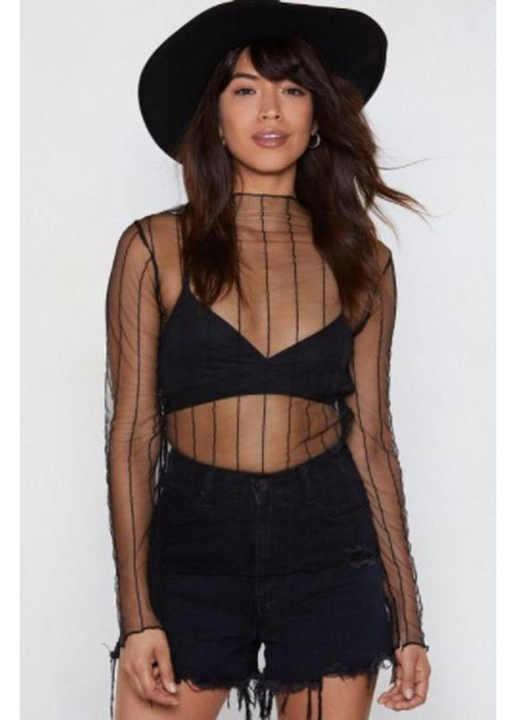 Чёрная прозрачная кофточка в полоску гольф кофточка сетка водолазка блузка (арт.10048) No Brand