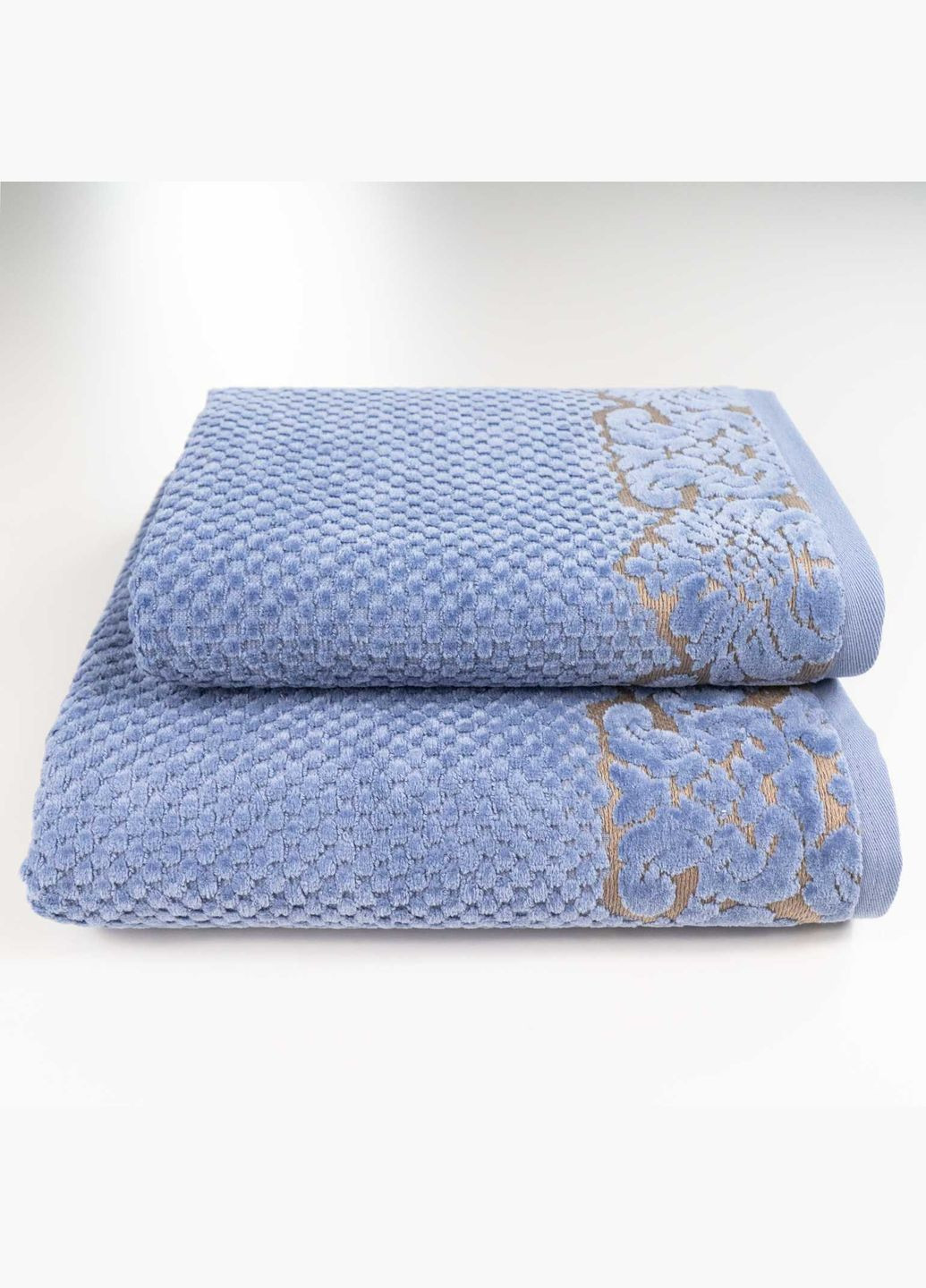 GM Textile набор махровых полотенец 2шт 50x90см, 70x140см damask премиум качества жаккардовое с велюром 550г/м2 () синий производство -