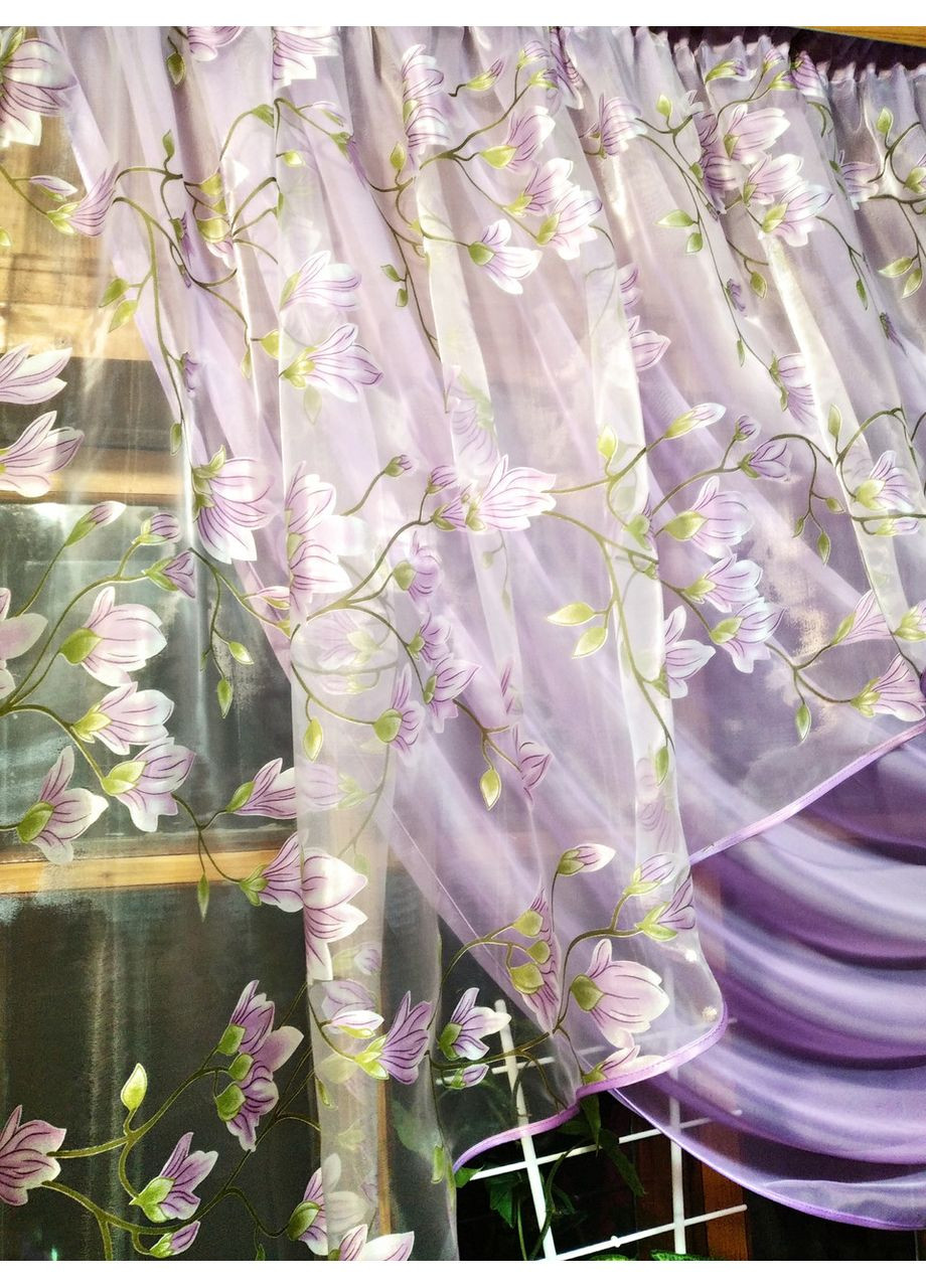 Занавеска короткая готовая Камелия сирень веточка правая No Brand (372134021)