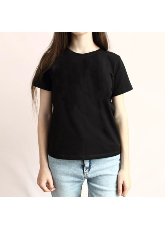 Чёрная женская черная футболка из хлопка с эластаном базовая стрейч модель 3xl 54 хлопок (302213757)