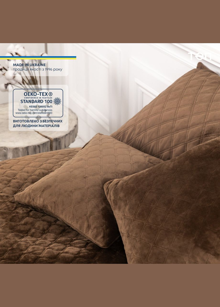Покрывало Велюровое мягкое Коричневое размер 220х240 см ромб/круглый ТЕП (323645250)