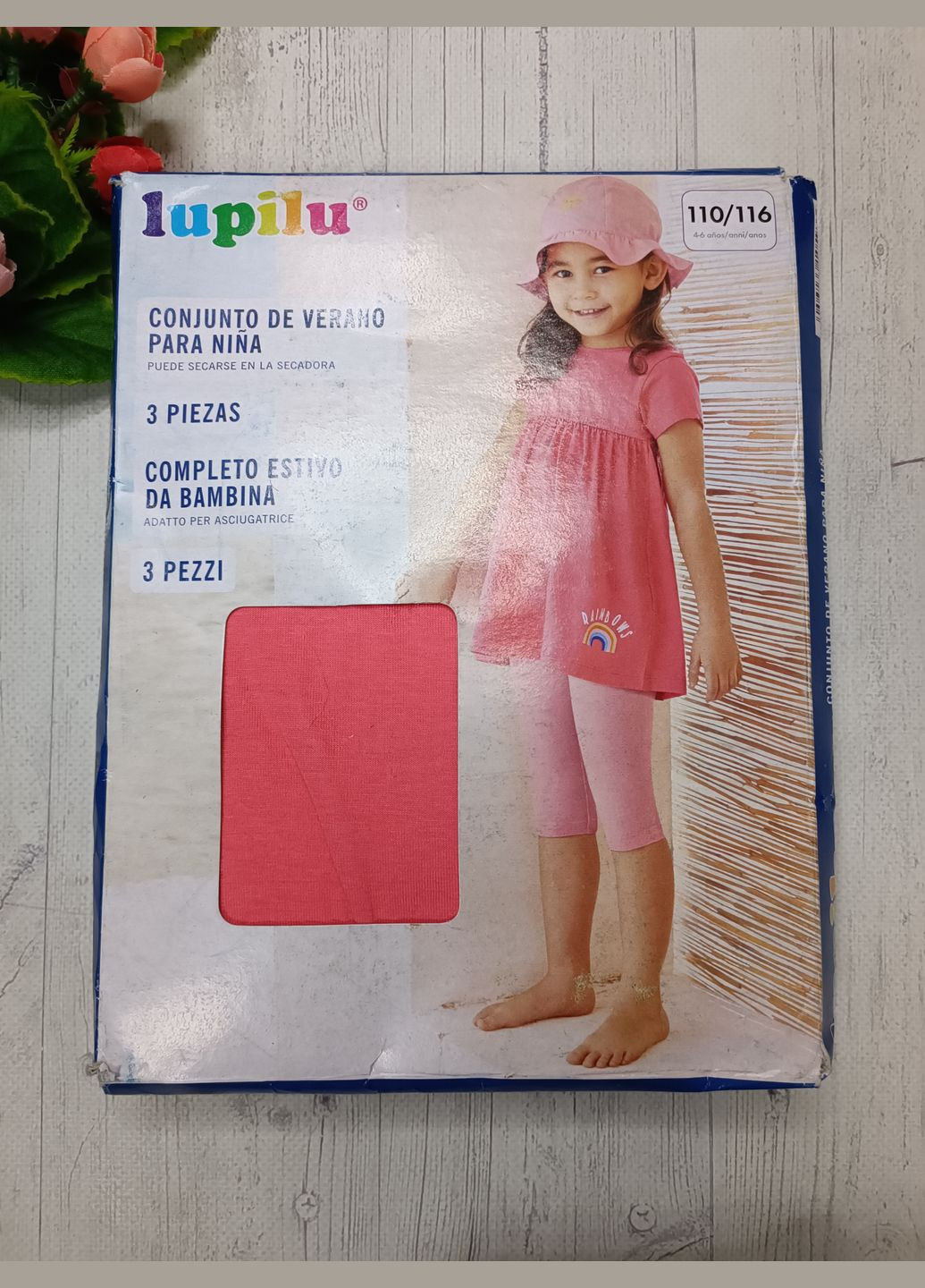 Комбинированный летний летний костюм для девочки с шортами Lupilu