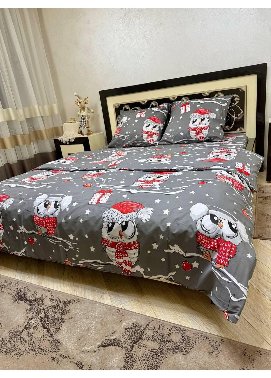 Постельное белье хлопковое 8322 Евро Простынь на резинке 160x200х20 Бязь Серое 70 х 70 No Brand (365959811)