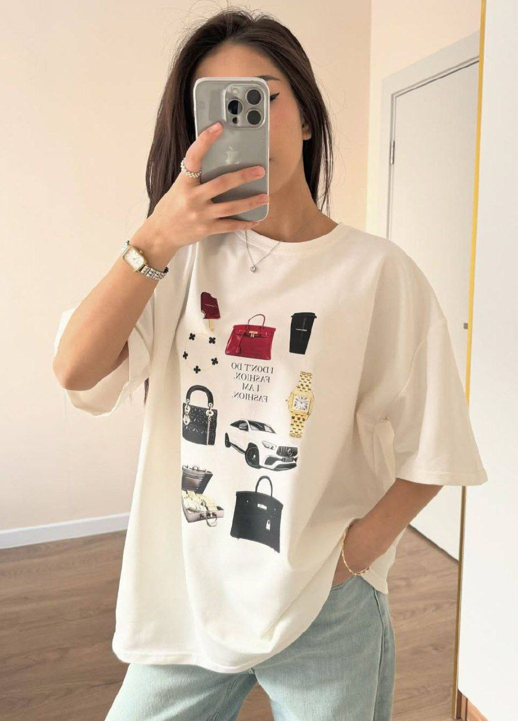 Базова повсякденна оверсайз футболка з принтом та рукавами до ліктя Україна - (328392526)