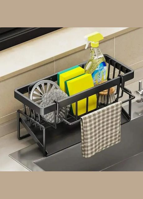 Органайзер для зберігання губок та кухонного приладдя SKLM-8 багатофункціональна полиця для раковини Чорна Good Idea (328262189)