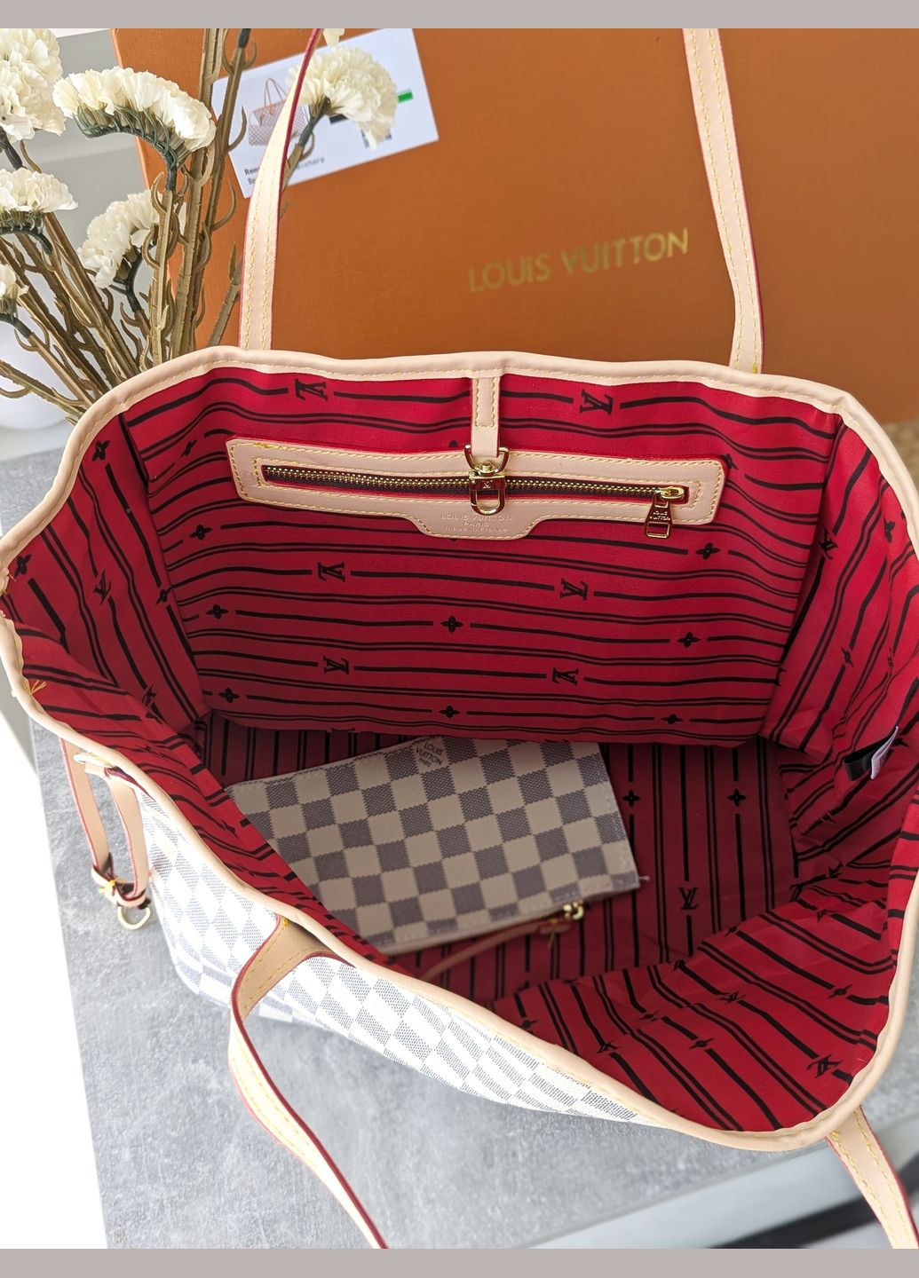 Сумка шоппер Луї Вітон Neverfull ЛЮКС бежева шахмати No Brand (322560232)