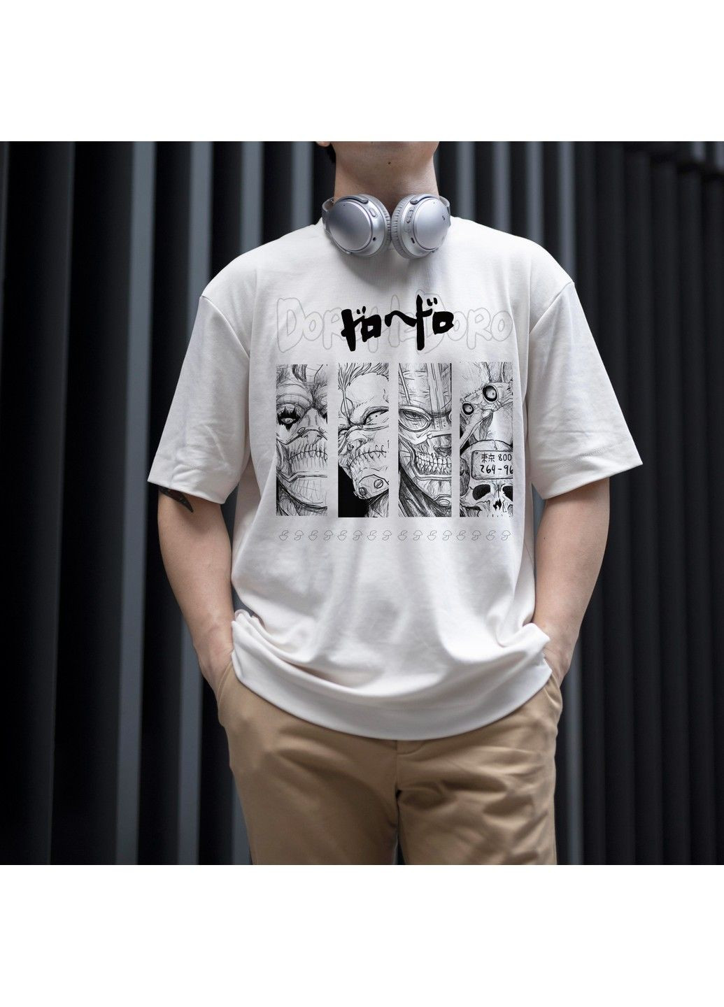 Біла футболка з принтом dorohedoro -ena's family w No Brand