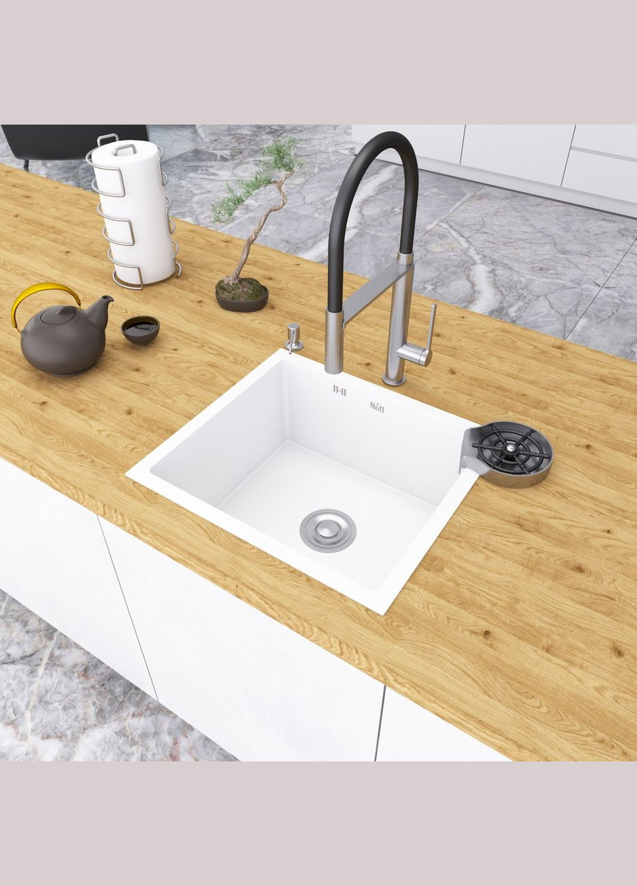 Біла кухонна мийка під стільницю 1.5 мм з нержавіючої сталі NW-5045 Nett (336938115)