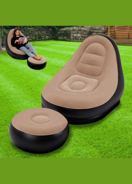 Надувное кресло с пуфом для отдыха AIR SOFA велюровое No Brand (385240719)