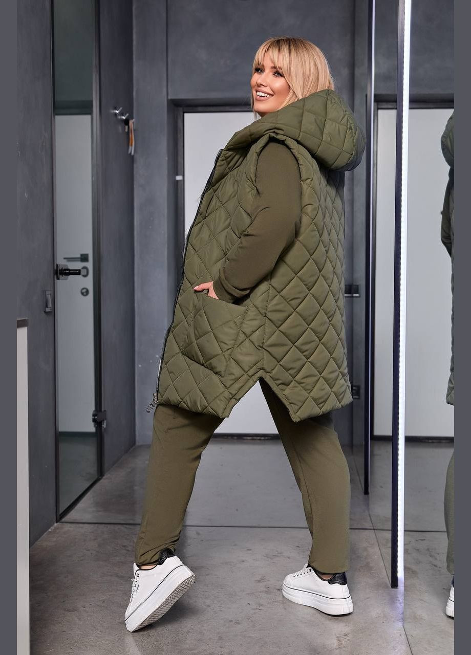 Жіночий костюм трійка з жилеткою колір хакі р.50/52 453737 New Trend (286330008)