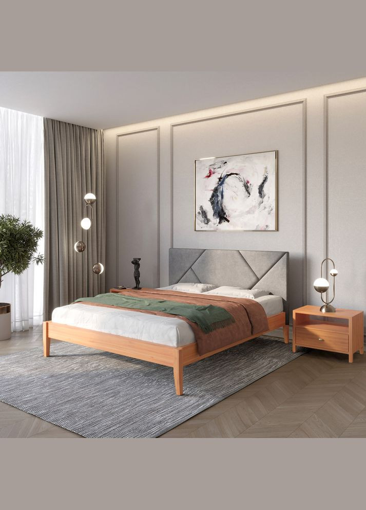 Двоспальне дерев'яне ліжко Нью-Йорк ДК (RAL8025)/Аляска 93 (Сірий) 180х190 см (MBG-10420) Mebigrand (368278837)