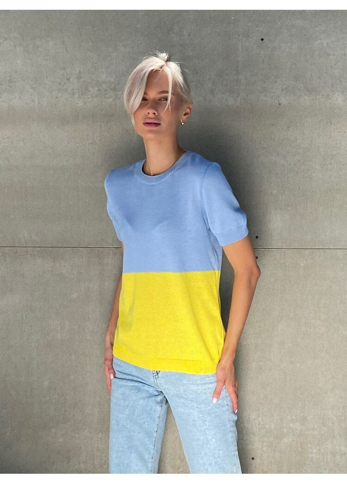 Женская вязаная желто-голубая футболка UKRAINA (mil493) milirud - (371191356)