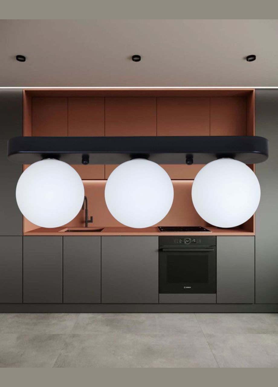 Тройной светильник с 3 шаровидными плафонами "Glass Trio Light"((61-X100F-3 BK+CLWH (380)) No Brand (370069971)