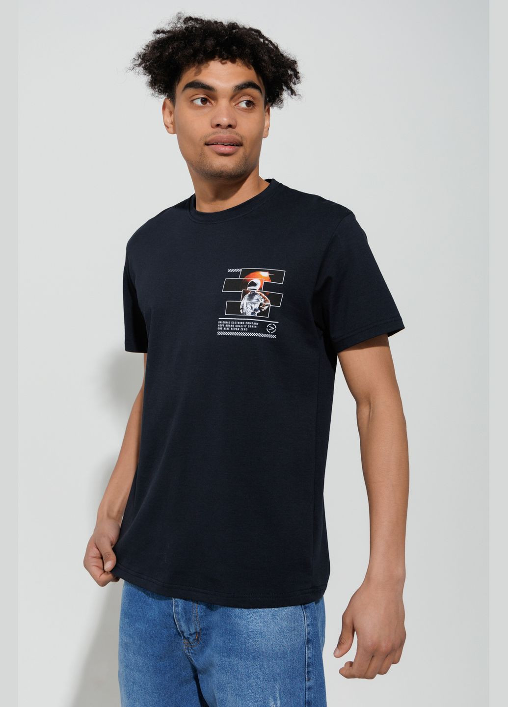 Темно-синяя футболка с принтом мужская hp-052 темно-синий Hope