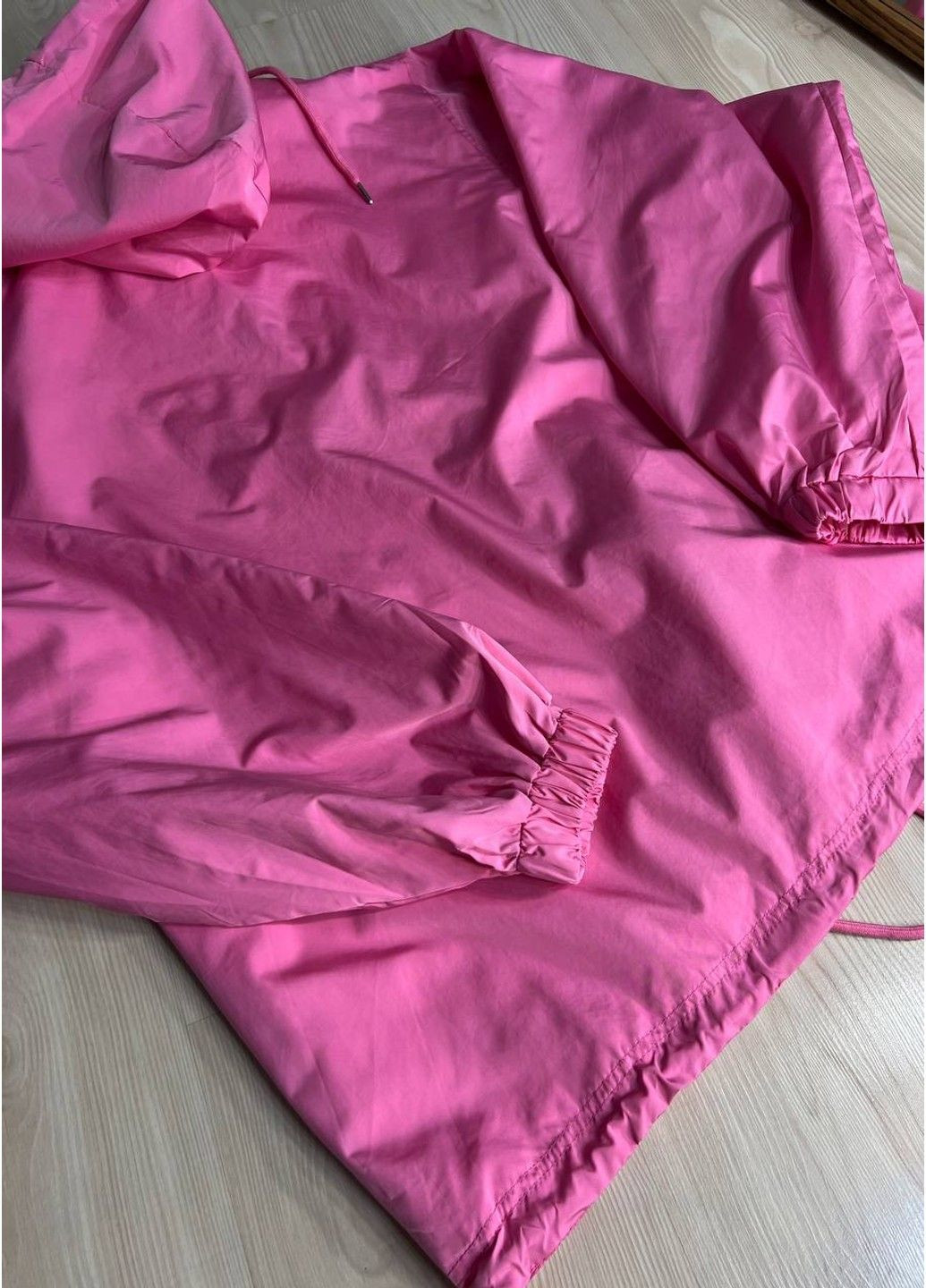 Рожева демісезонна куртка жіноча 9096-1 вітрівка оверсайз подовжена з капюшоном Lady yep