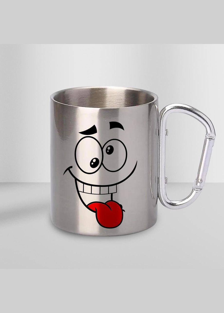 Чашка металева з принтом "Був нормальним поки не зустрів Багіню" 300 мл з карабіном, срібляста No Brand (324262910)