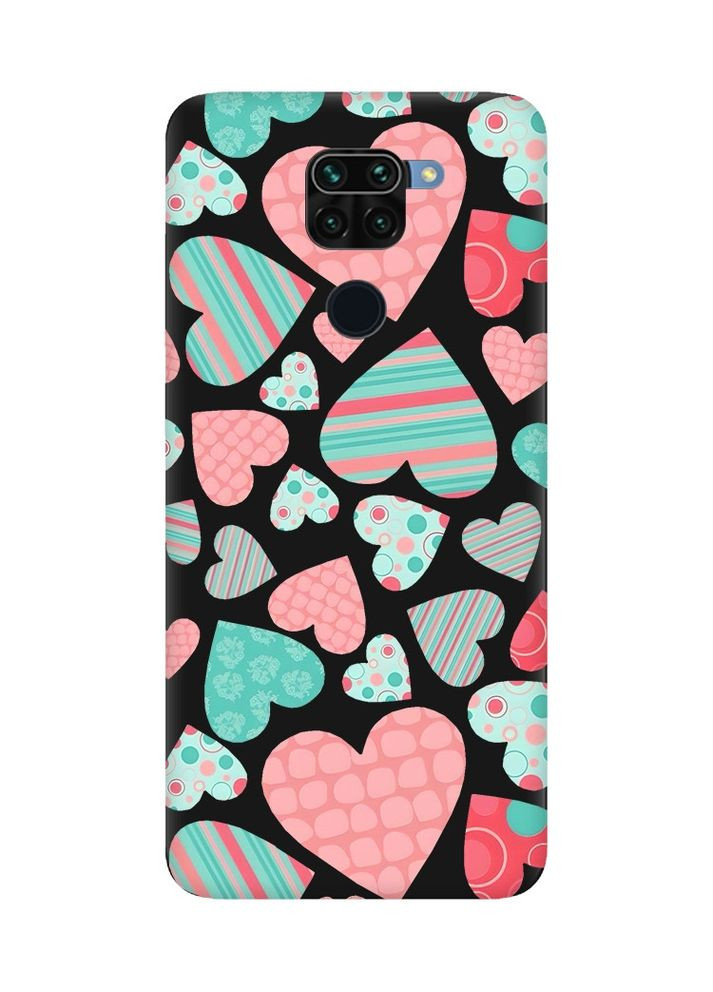 Матовий чорний чохол на Xiaomi Redmi Note 9:: Різнокольорові сердечка (принт 334) Creative (360661431)