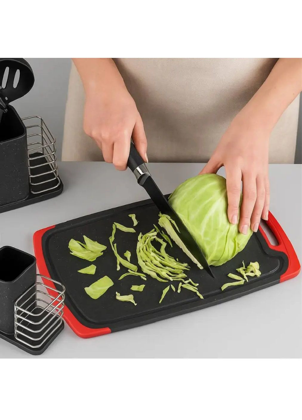 Комплект кухонных приборов девайсов из нержавеющей стали пластика с подставкой 14 предметов (480889-Prob) Черный Unbranded (347067437)