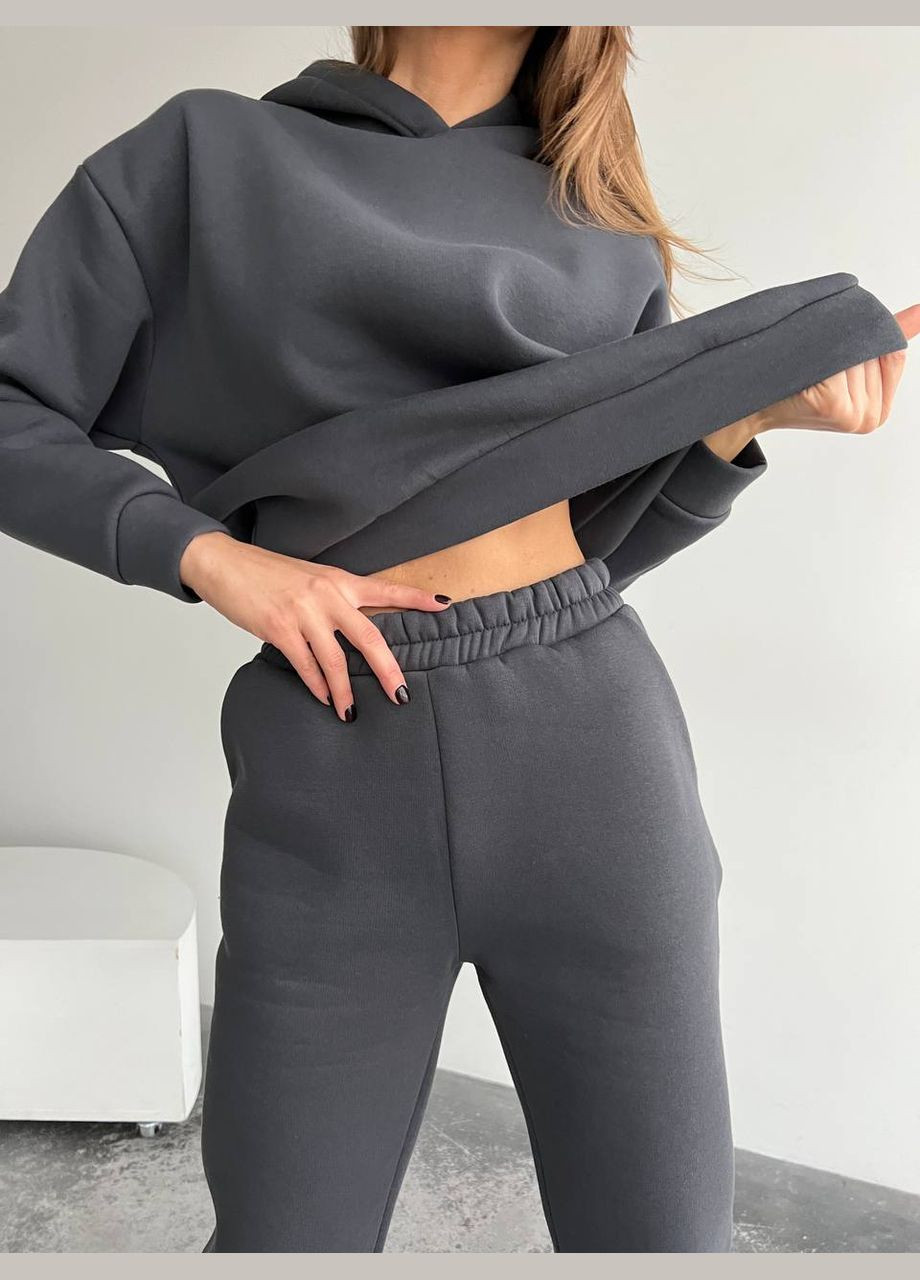 Графітовий костюм двійка з турецької тринитки на флісі, м'який та приємний до тіла для комфортного повсякденного образу. No Brand 647 (316714835)