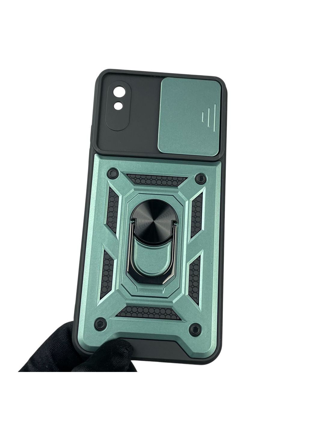 Чохол для Redmi 9A броньований з кільцем-тримачем підставкою зі шторкою на сяомі редмі 9а зелений rg1 Xiaomi (366387701)