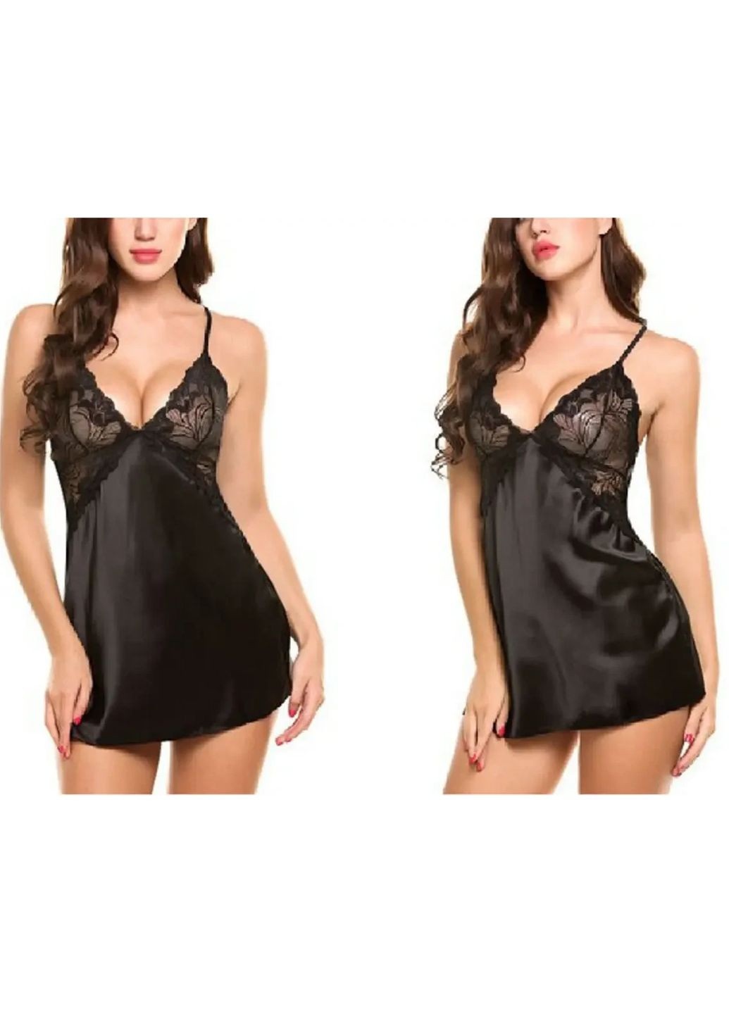 Нічна сорочка з вишивкою коротка на бретелях. Пеньюар жіночий короткий атласний на бретелях із стрінгами China (360866669)