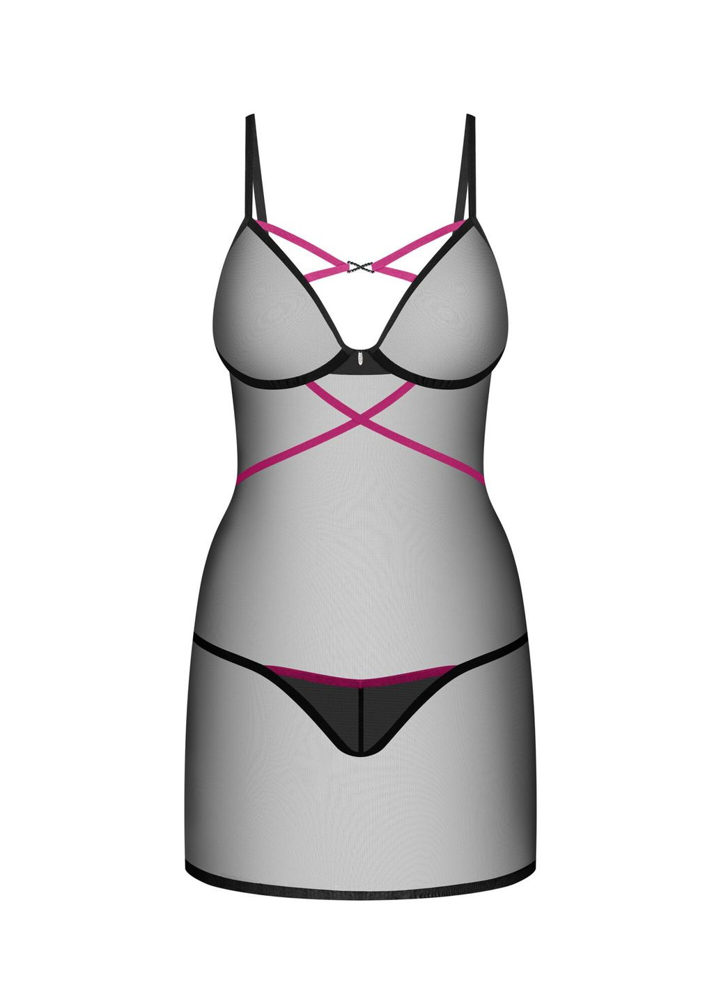 Пеньюар Novenes chemise & thong,, обтислий, прозорий, зі стрепами, стрінги в комплект - CherryLove Obsessive (339868193)