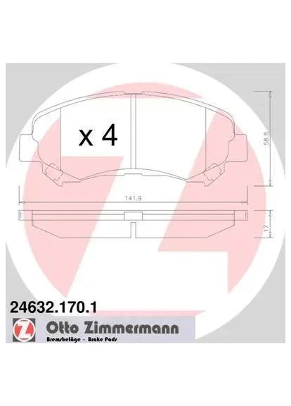 Колодки тормозные дисковые ПЕРЕДНИЙ NISSAN QASHQAI 07-, X-TRAIL 07-, RENAULT KOLEOS 08- 24632.170.1-ua ZIMMERMANN (339630482)