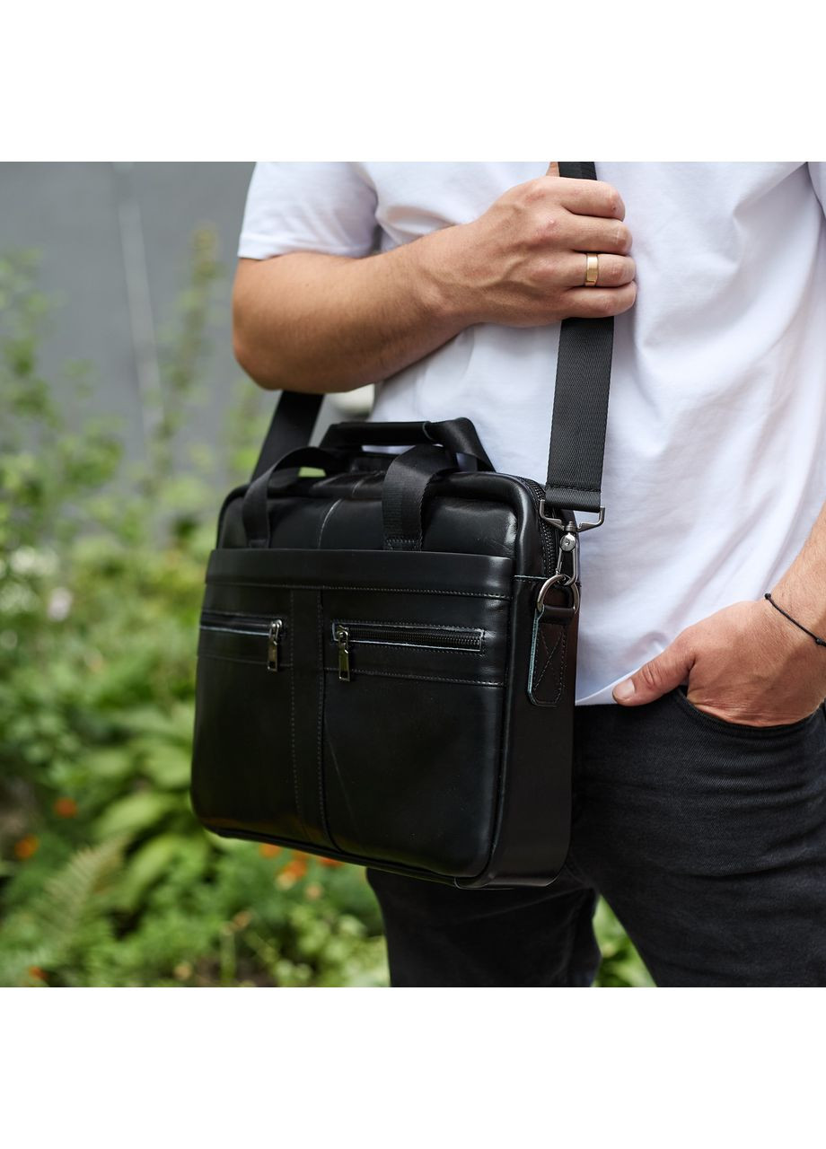 Чоловічий портфель для ноутбука 38х28х8, офісна шкіряна сумочка, міська чоловіча ділова сумка, чорна No Brand (365866900)