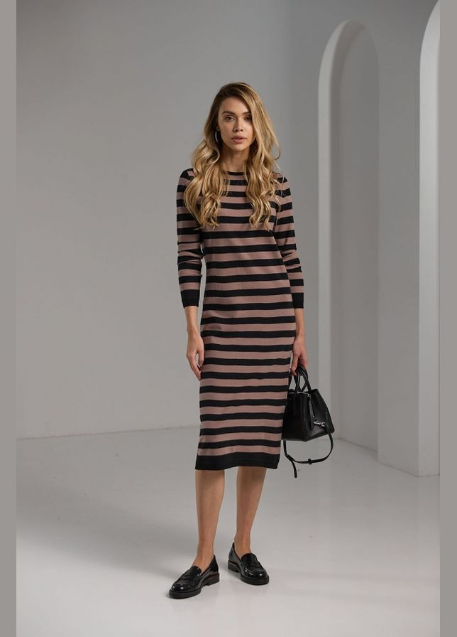Коричнева повсякденний лімітована сукня міді з віскозою та шовком в двоколірну смужку (2508) Triko Bakh