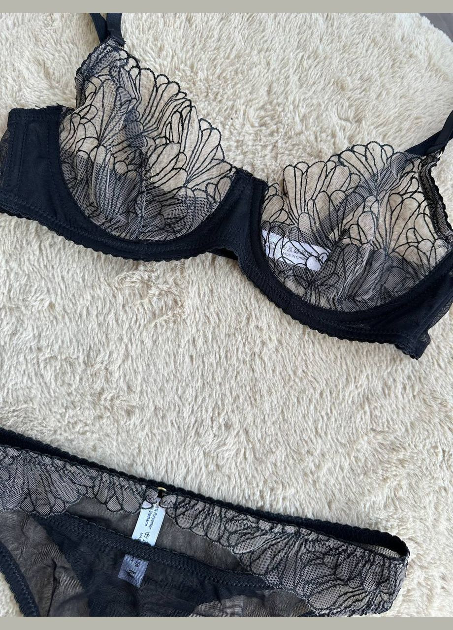 Черный демисезонный комплект белья трусики+ бюстгальтер No Brand