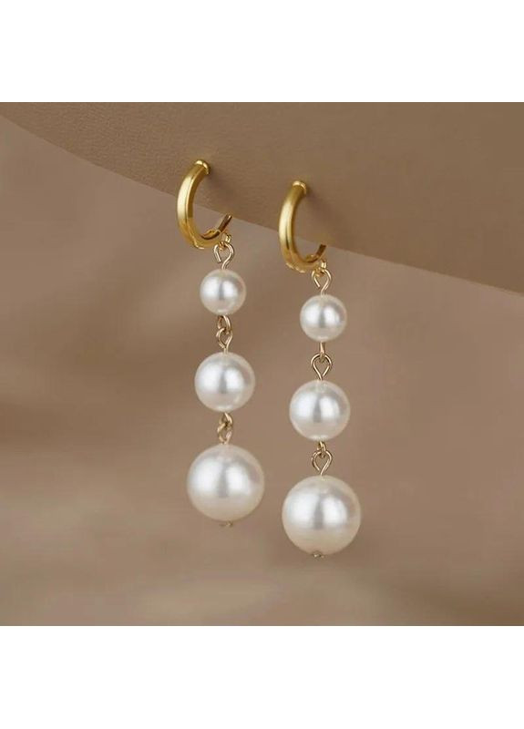Сережки перлинні довгі перли висячі білі перлини No Brand (339104015)