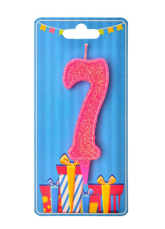 Свічка цифра 7 рожевий блиск No Brand (302314032)