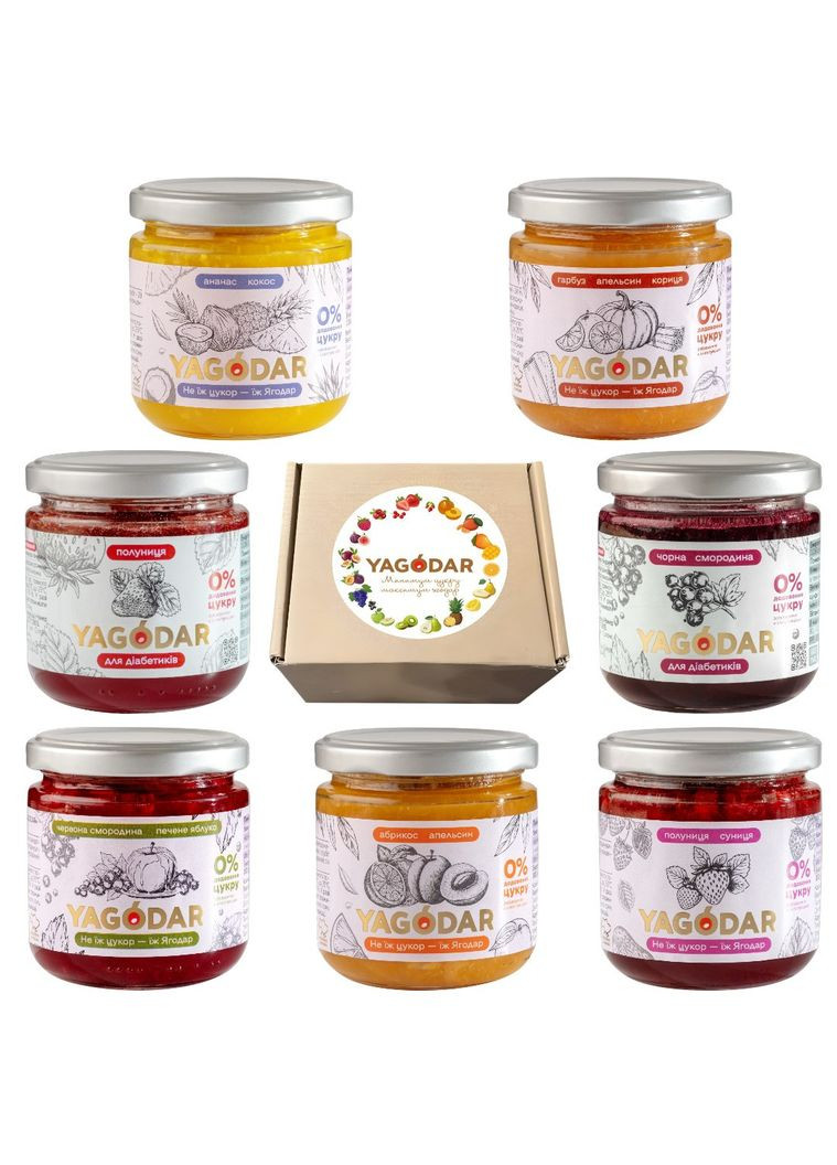 7 Новых вкусных джемов без сахара Ягодар, 1,5 кг YAGODAR (309003933)
