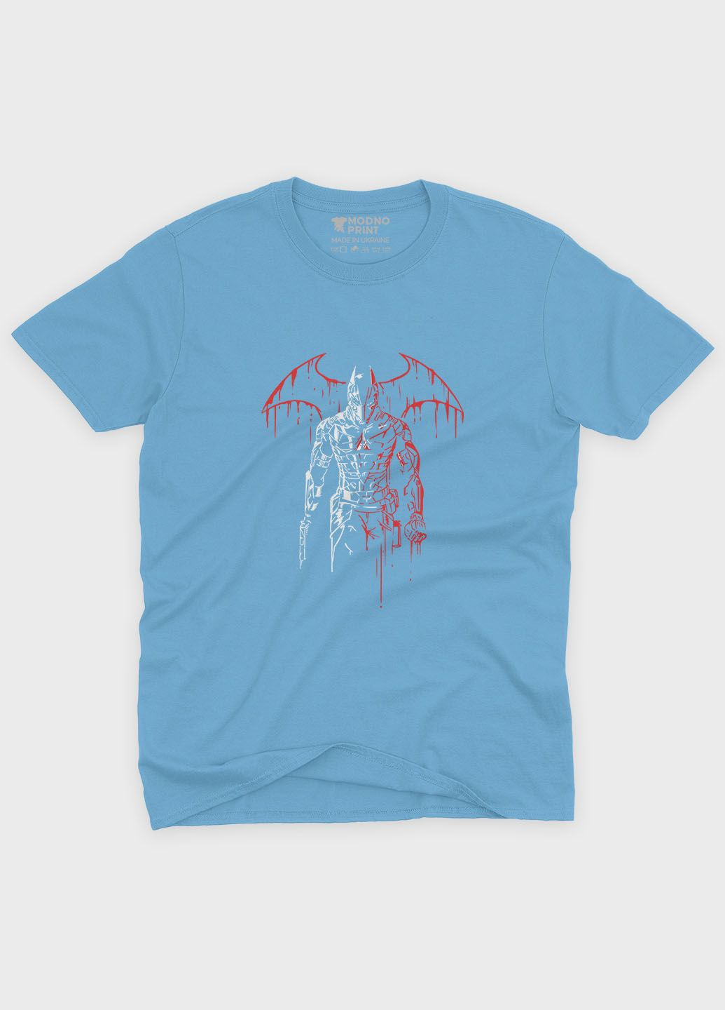 Блакитна демісезонна футболка для хлопчика з принтом супергероя - бетмен (ts001-1-lbl-006-003-003-b) Modno