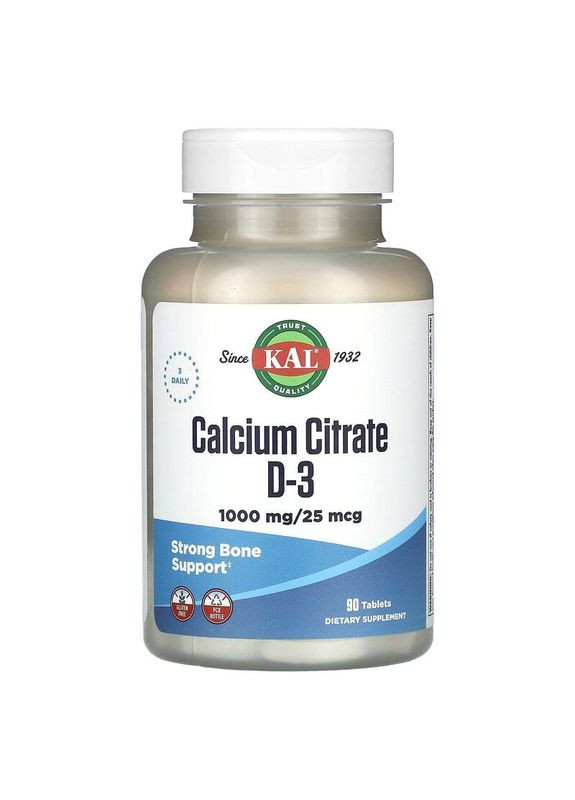 Кальцій цитрат і Вітамін Д3 Calcium Citrate D3 для міцних кісток і зубів 90 таблеток KAL (285896195)