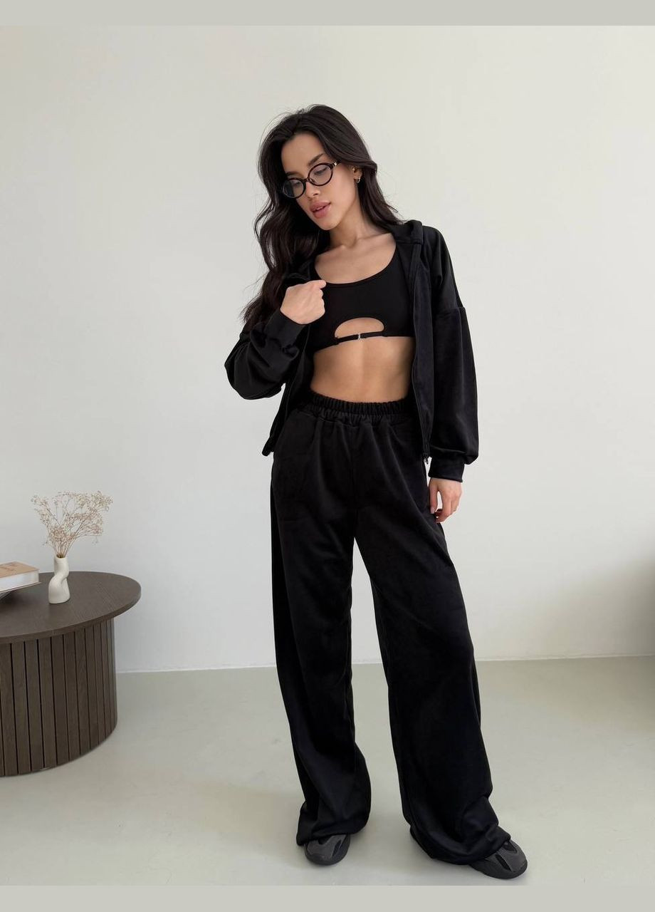 Женский велюровый костюм: кофта на молнии и брюки палаццо MonCher (334676403)