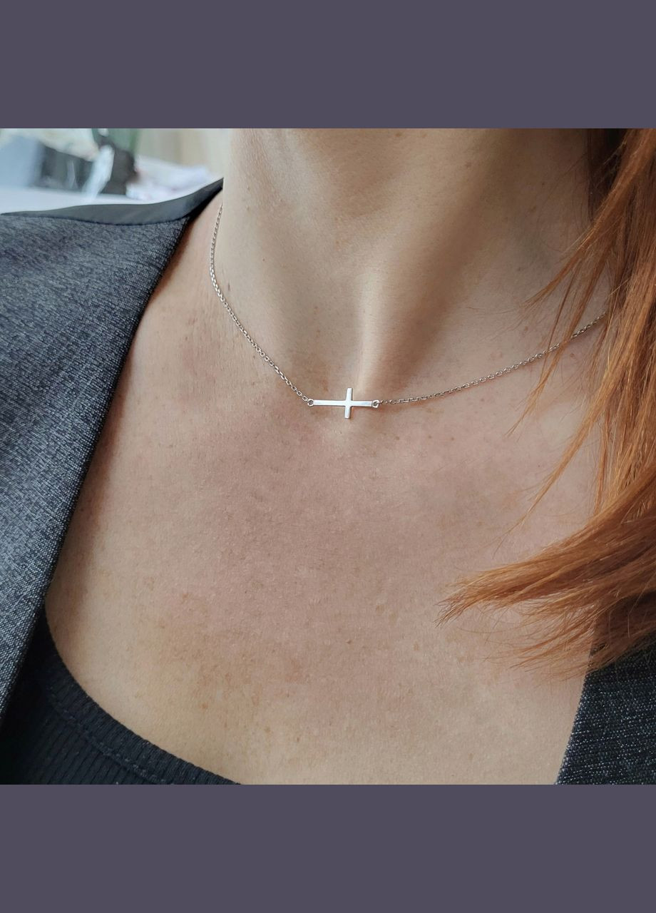 Серебряная цепочка колье чокер без камней Крест 40 см серебро 925 пробы Родированное 86083 1.72г No Brand (306854626)