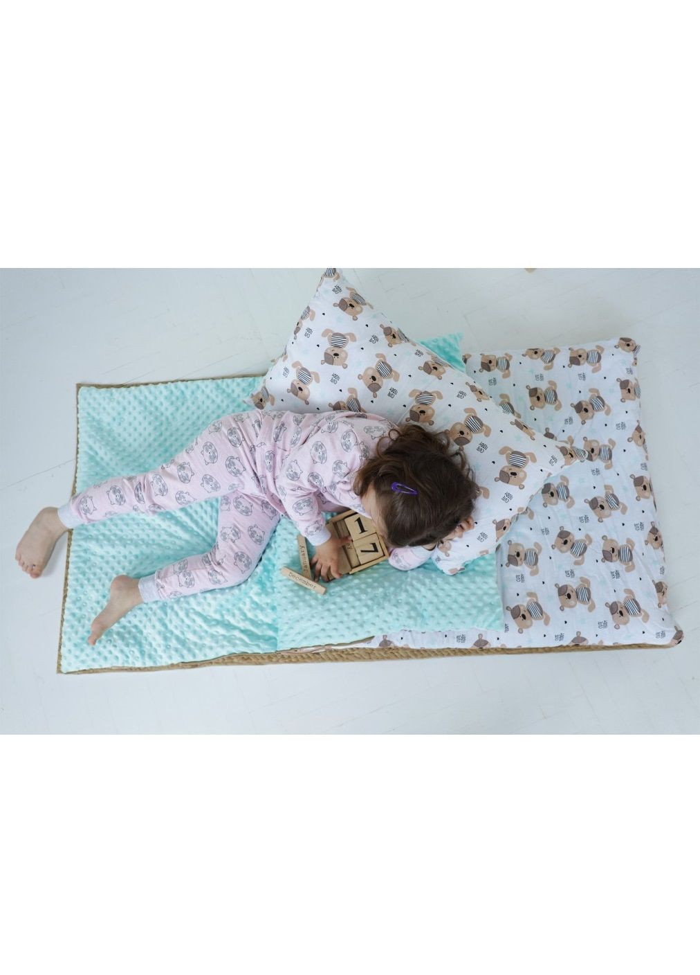 Детский спальный мешок постель на молнии с подушкой чехлом для хранения переноски (479341-Prob) Медвежата мятные размер М Unbranded (317278043)