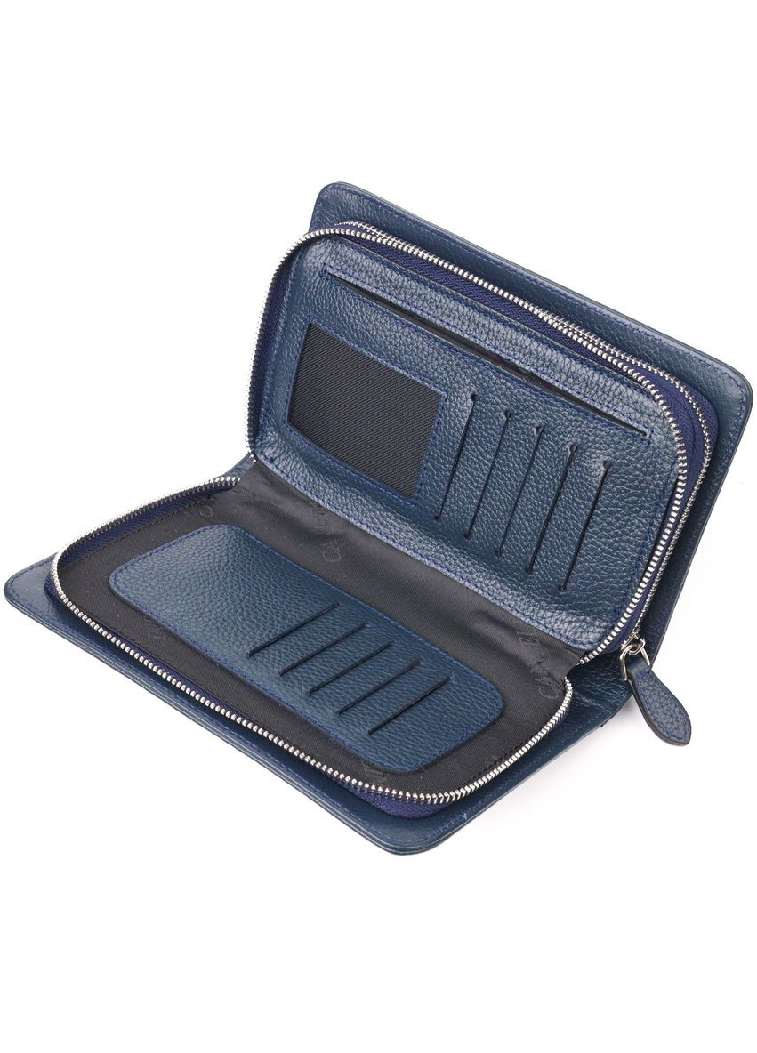 Великолепная мужская барсетка на два отделения из натуральной зернистой кожи синяя 21568 Canpellini (362417489)