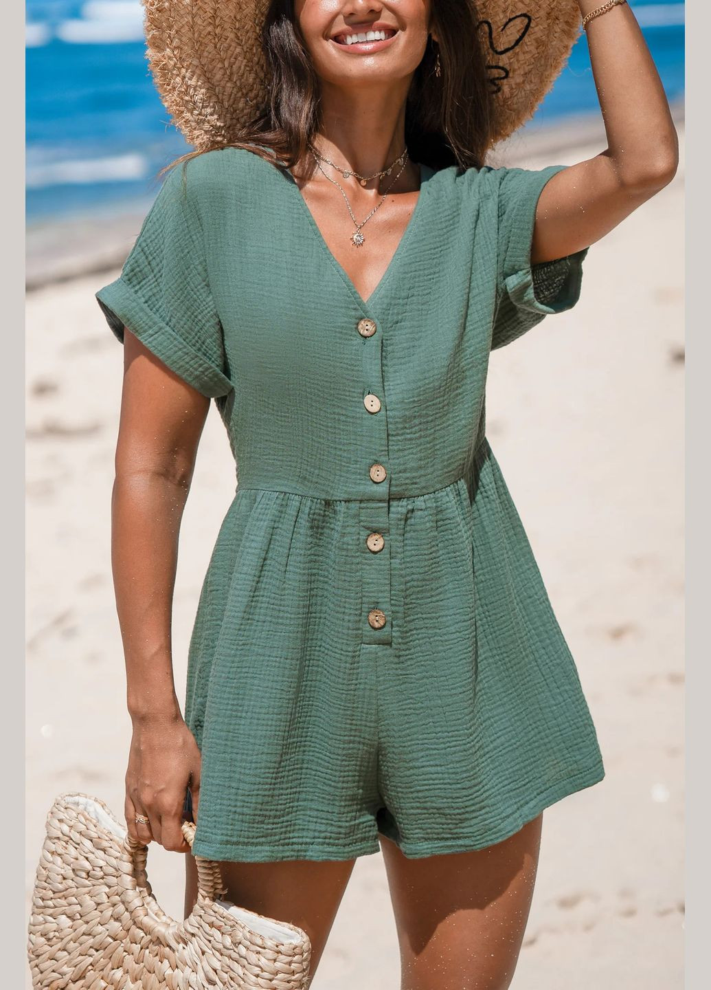 Комбінезон CUPSHE однотонний зелений повсякденний бавовна