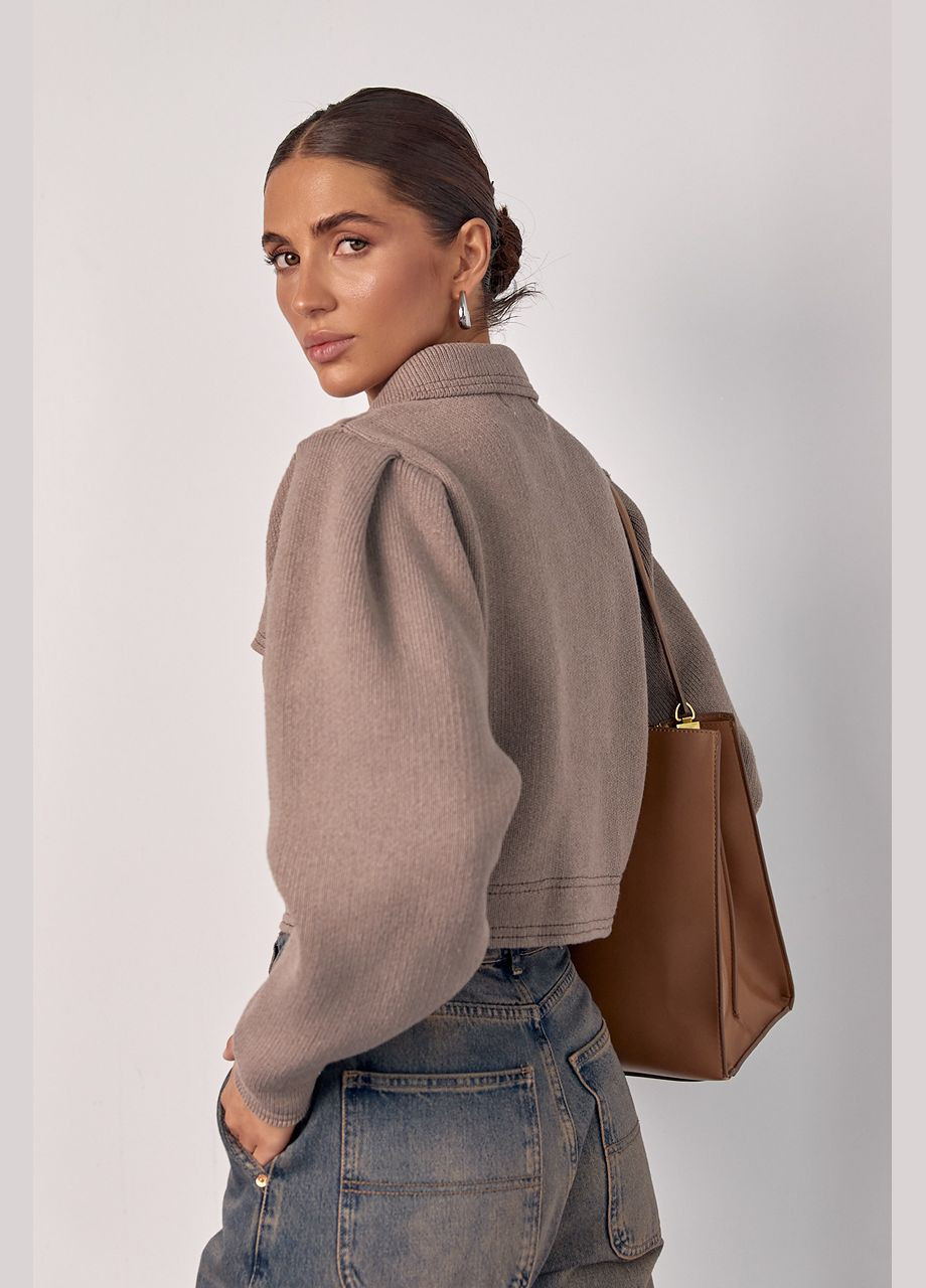 Короткий в'язаний жакет на кнопках з рукавами ліхтариками Lurex (302652008)