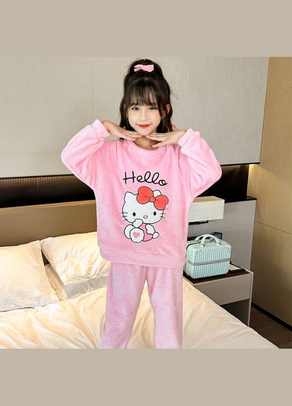 Рожева зимня дитяча плюшева тепла піжама для дівчинки 145-155см 10-12 років рожева (10358) Hello Kitty