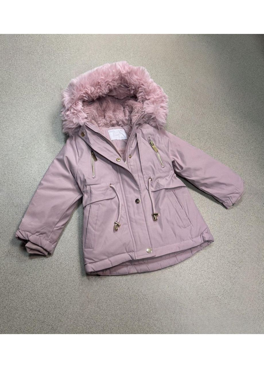Пудрова зимня парка дитяча зимова з хутром для дівчинки 110-116 No Brand