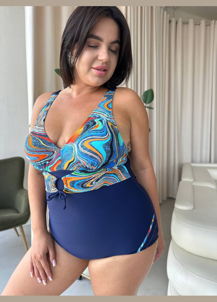 Синий летний стильный купальник слитный No Brand