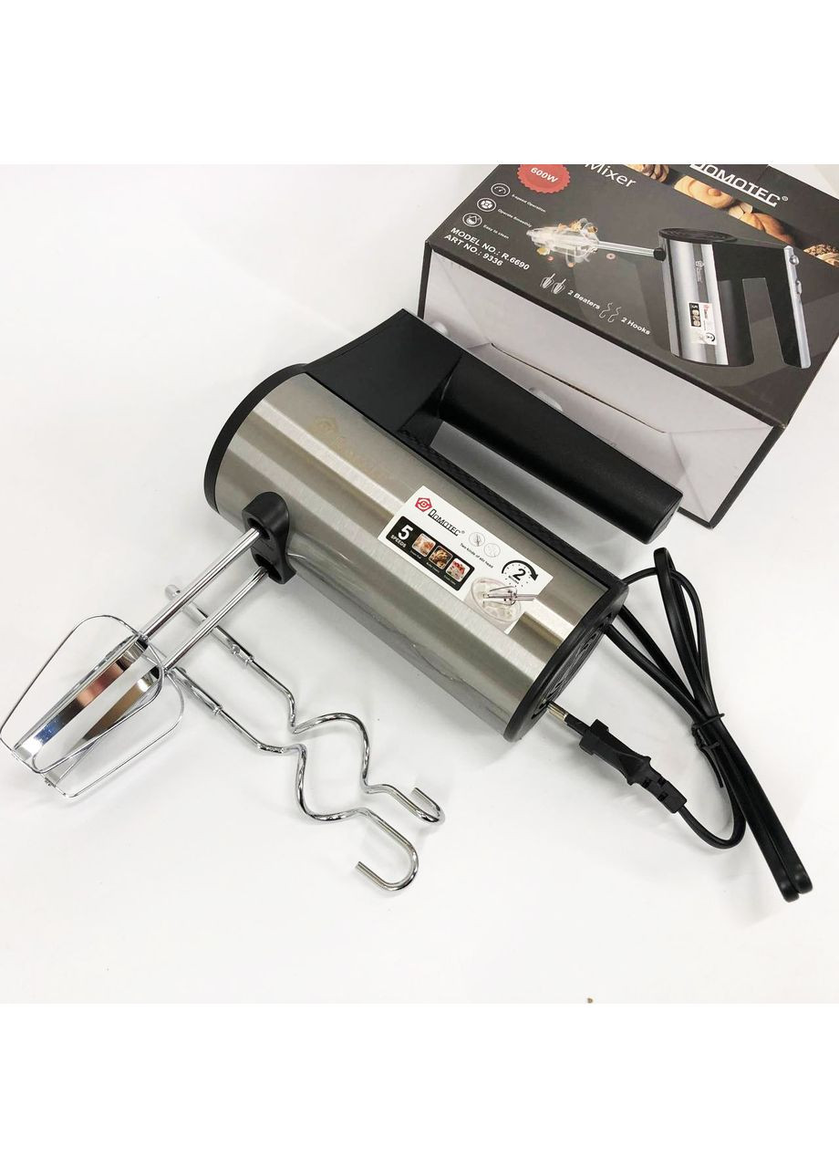 Міксер ручний R6690 універсальний 5 швидкостей 600 W, Міксер блендер ручний Domotec (365813308)