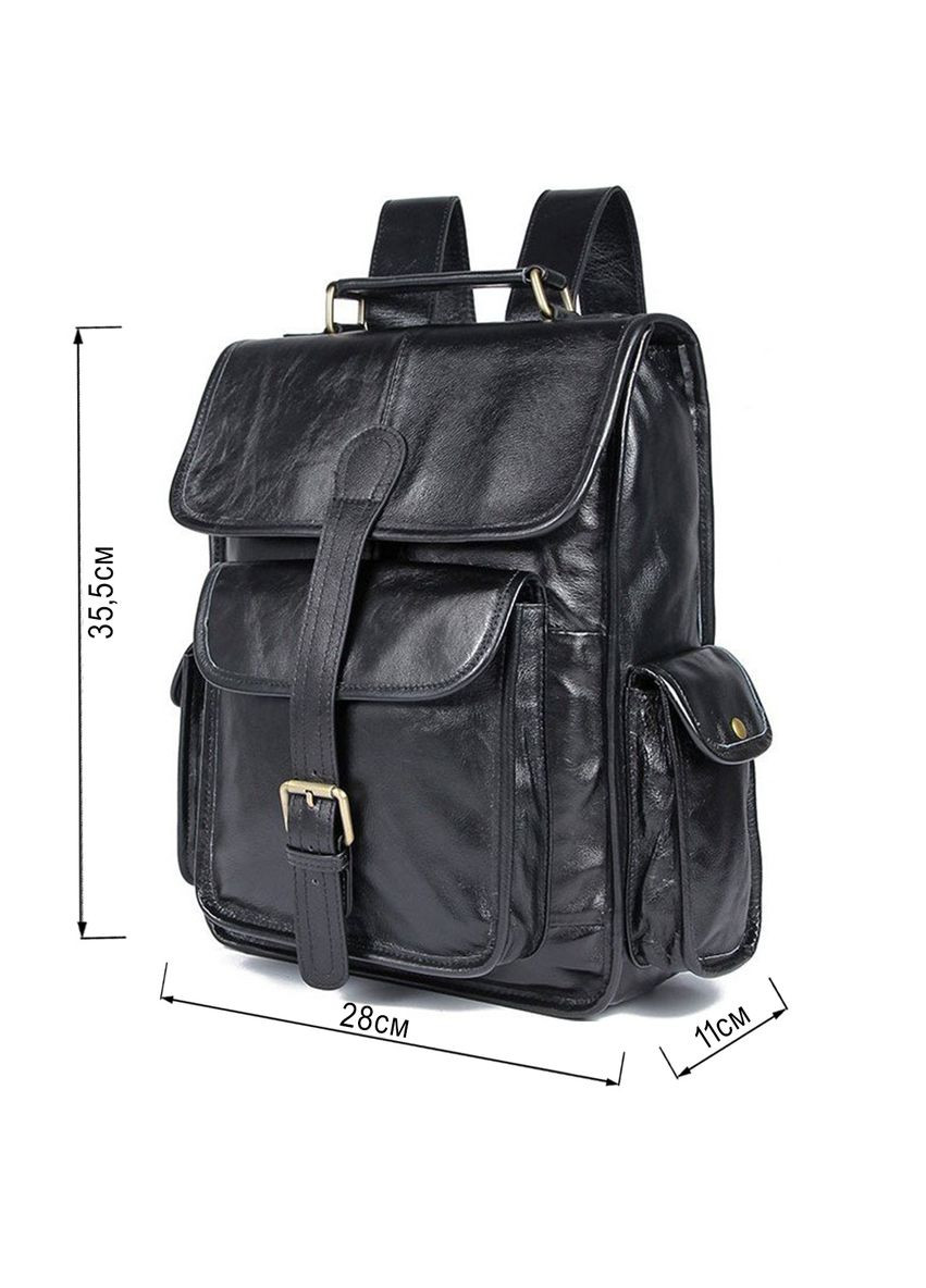 Кожаный рюкзак Vintage с карманами для мужчин и женщин черный (sku_14967) No Brand (329860400)