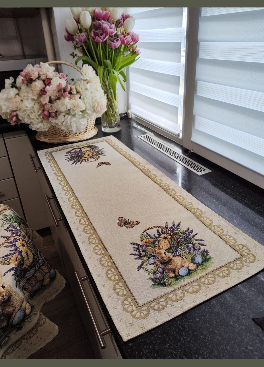 Гобеленовая дорожка на стол декоративная пасхальная с золотистой нитью Maystat (324231870)