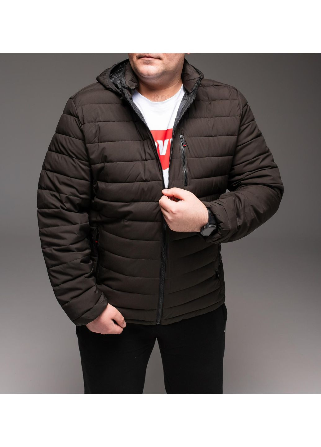 Оливковая (хаки) зимняя куртка мужская утепленная стеганая батал No Brand